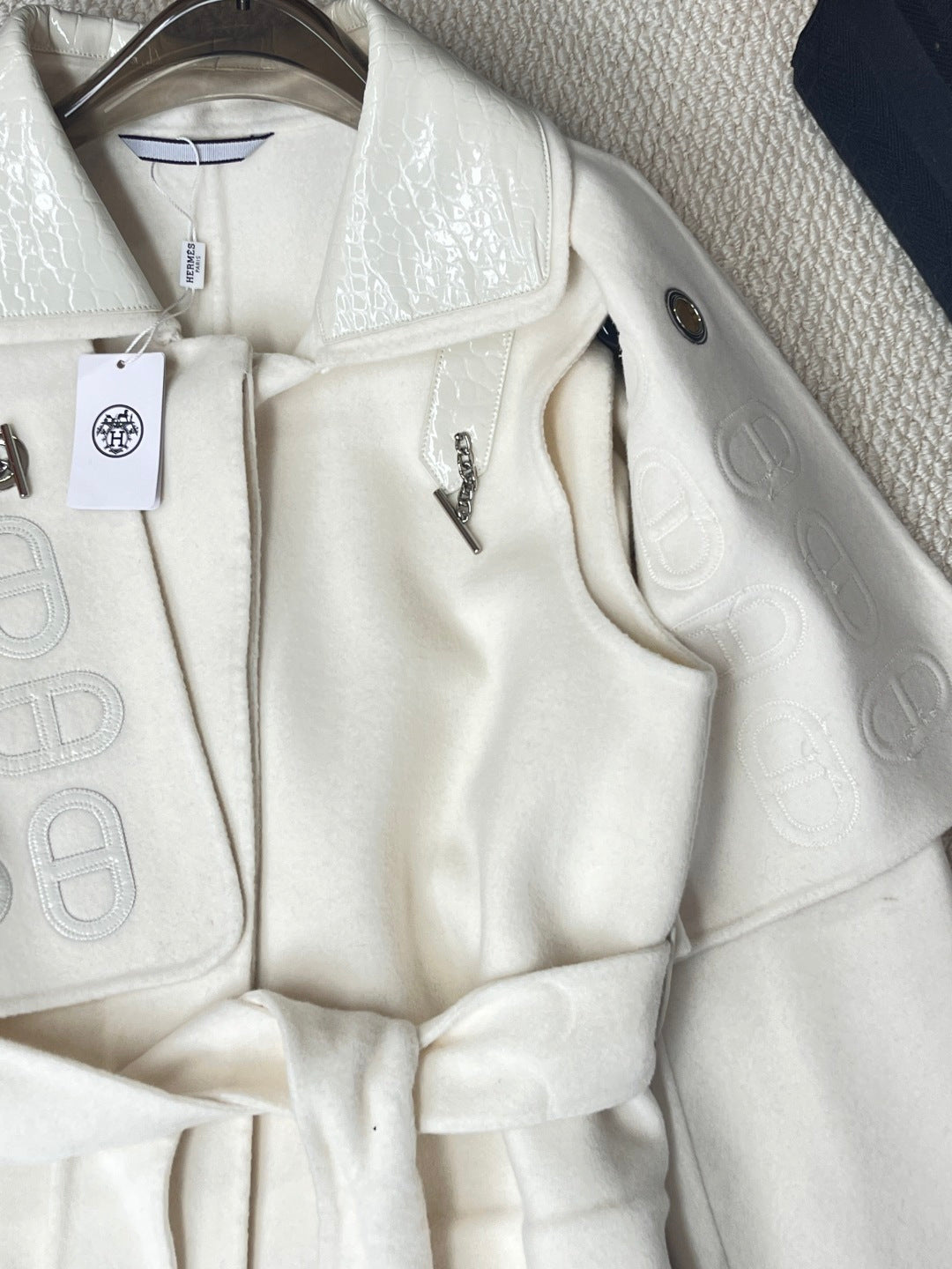 HERMES 25S LONG CASHMERE PIG-NOSE COAT 206