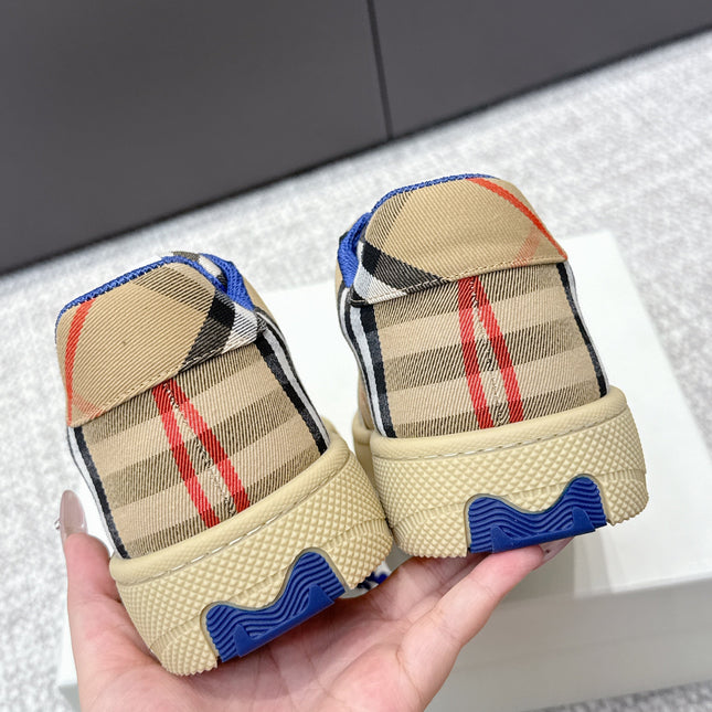 THE BURBERRY CHECK TERRACE SNEAKERS IN BROWN CANVAS