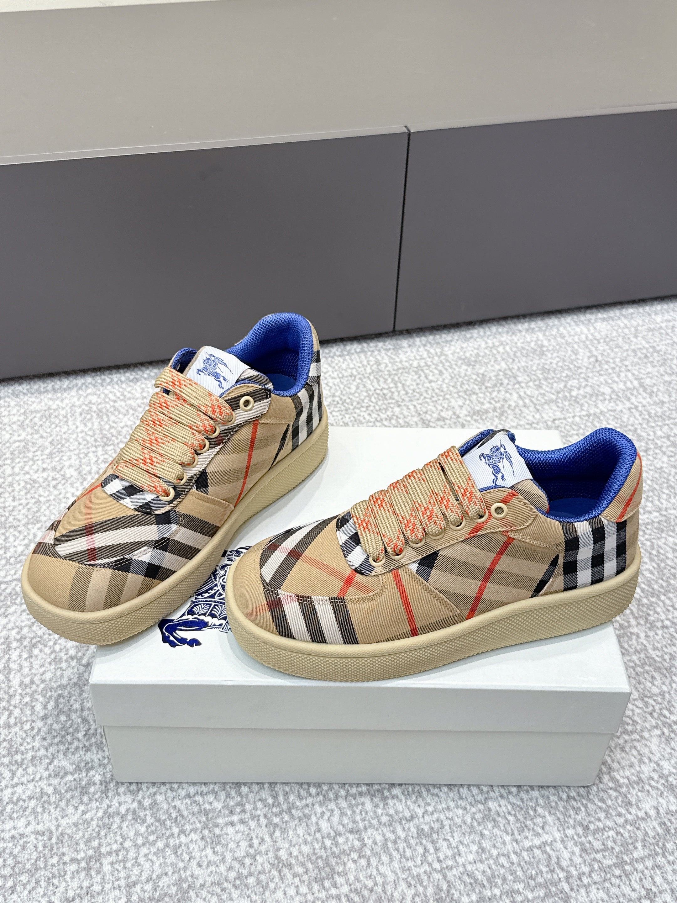 THE BURBERRY CHECK TERRACE SNEAKERS IN BROWN CANVAS