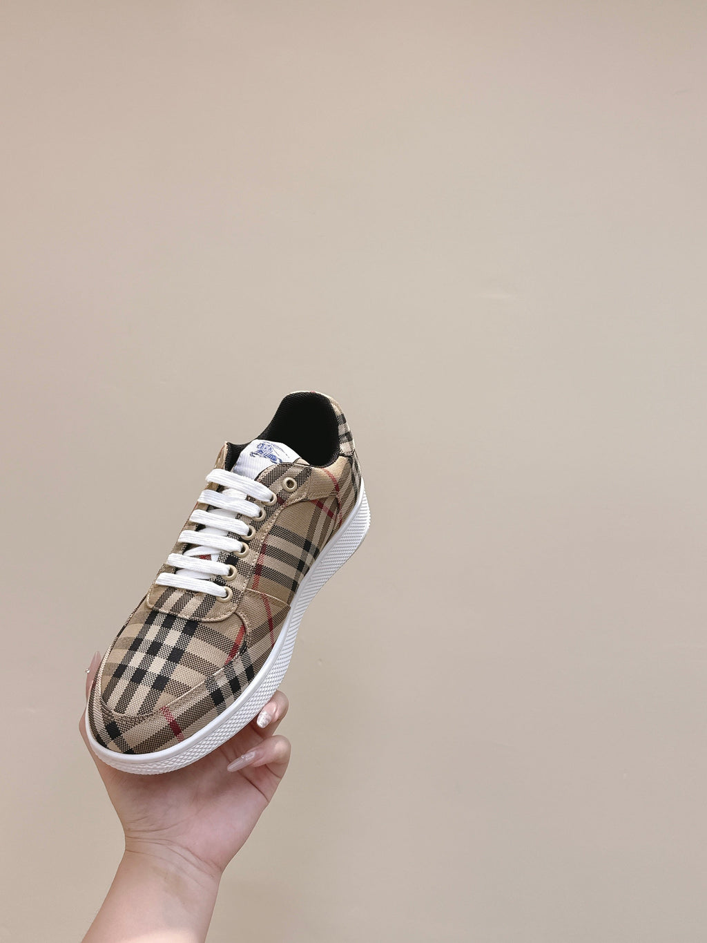 BURBERRY 26S PLAID TERRACE SNEAKERS IN LIGHT BROWN CANVAS