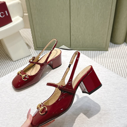 GG HORSEBIT SLINGBACK IN BURGUNDY RED SHINY CALFSKIN