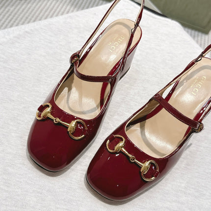 GG HORSEBIT SLINGBACK IN BURGUNDY RED SHINY CALFSKIN