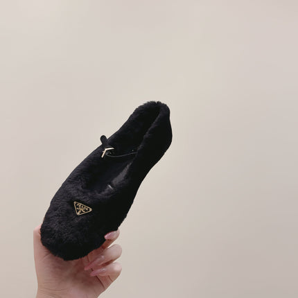 PRADA 25S MARY JANE BALLET FLATS IN BLACK FUR