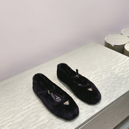 PRADA 25S MARY JANE BALLET FLATS IN BLACK FUR