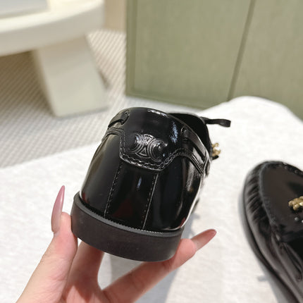 CELINE 26S LACE-UP LOAFERS IN BLACK GLOSSY CALFSKIN
