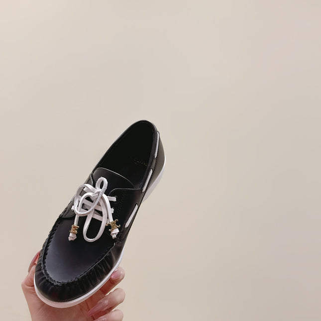 CELINE 26S LACE-UP LOAFERS IN BLACK CALFSKIN
