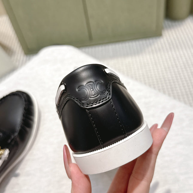 CELINE 26S LACE-UP LOAFERS IN BLACK CALFSKIN