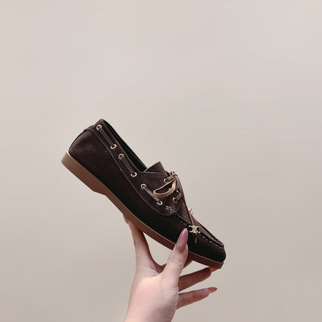 CELINE 26S LACE-UP LOAFERS IN DARK BROWN SUEDE