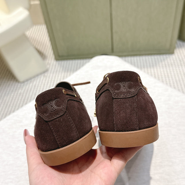 CELINE 26S LACE-UP LOAFERS IN DARK BROWN SUEDE
