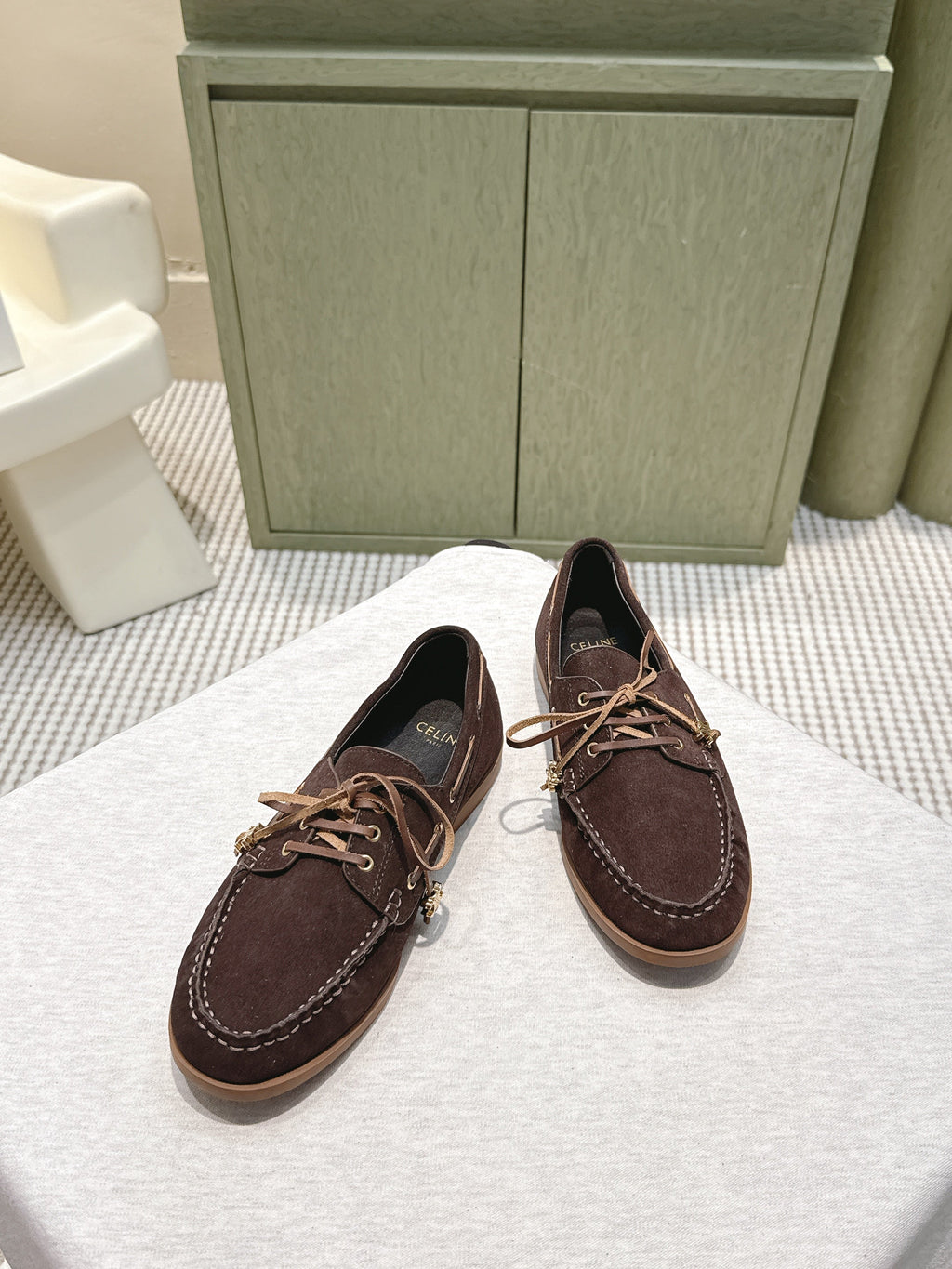 CELINE 26S LACE-UP LOAFERS IN DARK BROWN SUEDE
