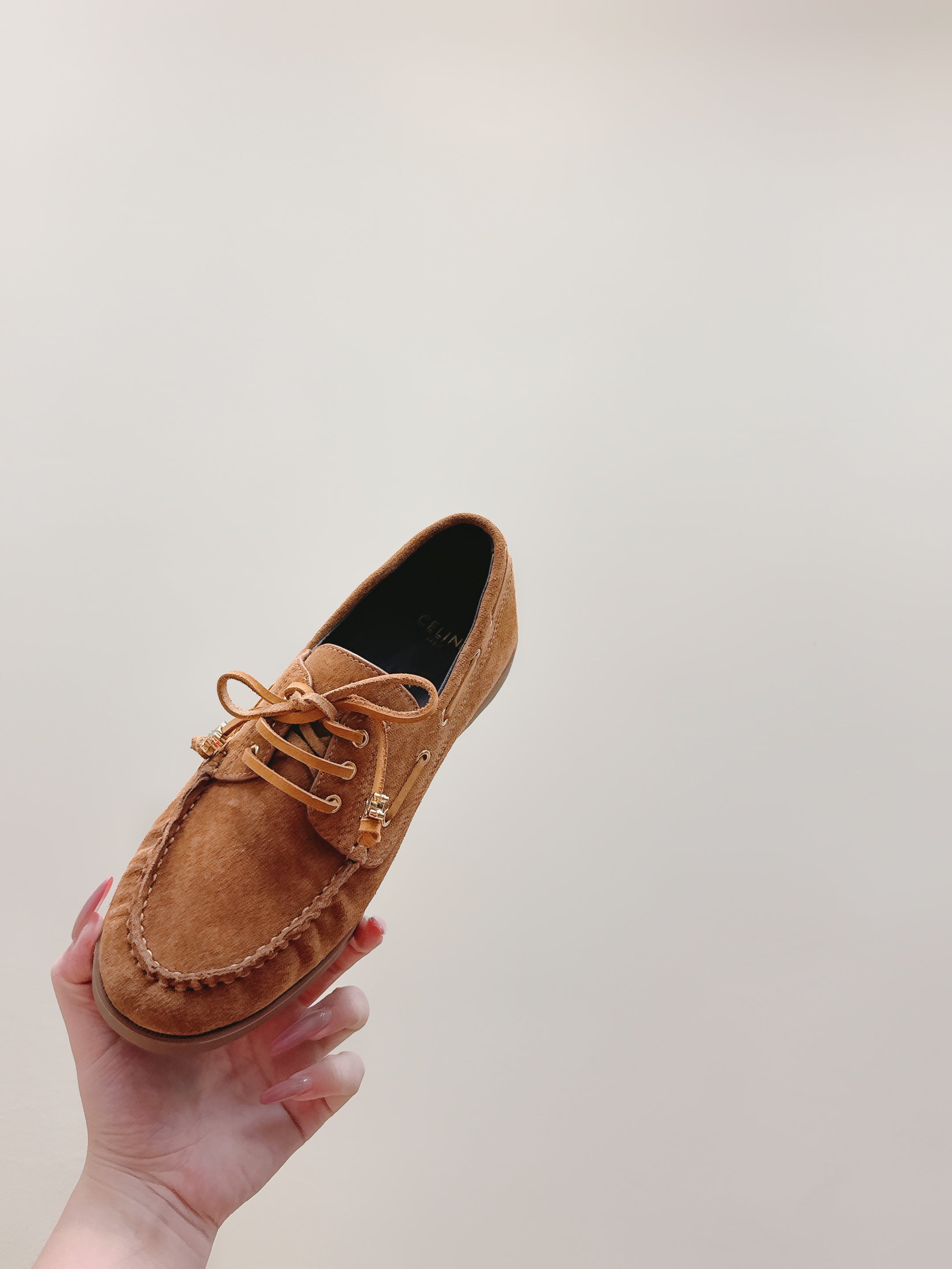 CELINE 26S LACE-UP LOAFERS IN BROWN SUEDE