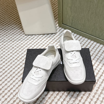 CHANEL 25S SNEAKERS 35MM IN GREIGE SUEDE WITH VELCRO STRAPS
