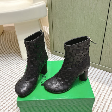 BOTTEGA VENETA 26S INTRECCIATO BOOTS 70 MM IN BLACK LAMBSKIN