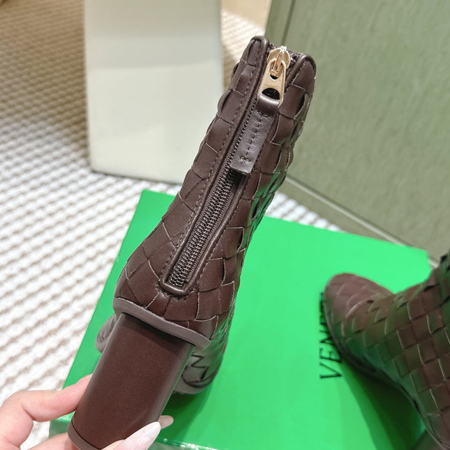 BOTTEGA VENETA 26S INTRECCIATO BOOTS 70 MM IN BROWN LAMBSKIN