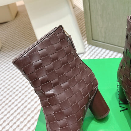 BOTTEGA VENETA 26S INTRECCIATO BOOTS 70 MM IN BROWN LAMBSKIN