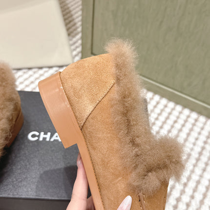 CHANEL 25S LOAFERS MOCCASIN IN BROWN SUEDE WITH MINK FUR LINING