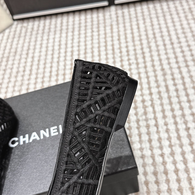 CHANEL 26S BALLET FLATS IN BLACK MESH AND FABRIC