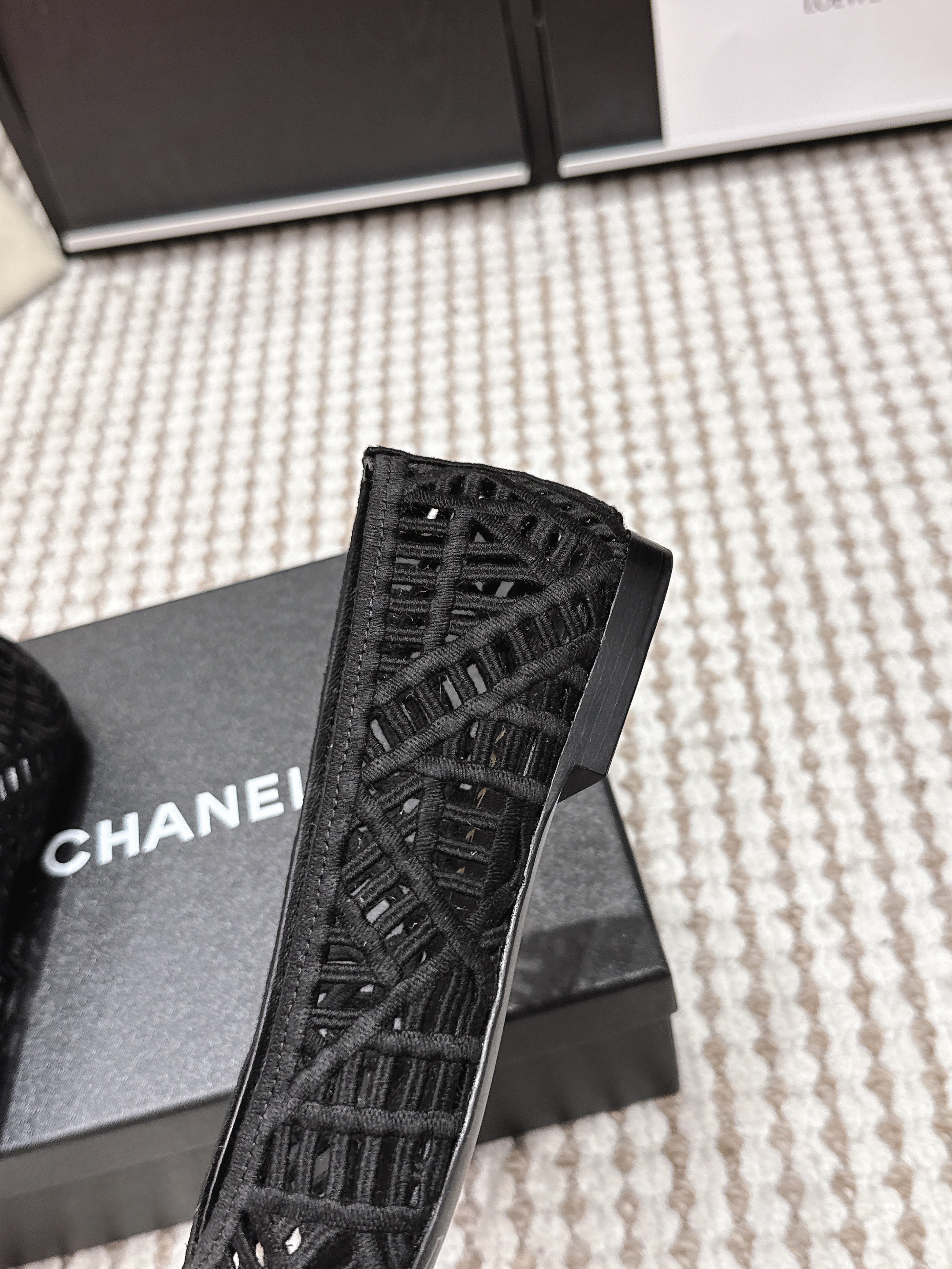 CHANEL 26S BALLET FLATS IN BLACK MESH AND FABRIC