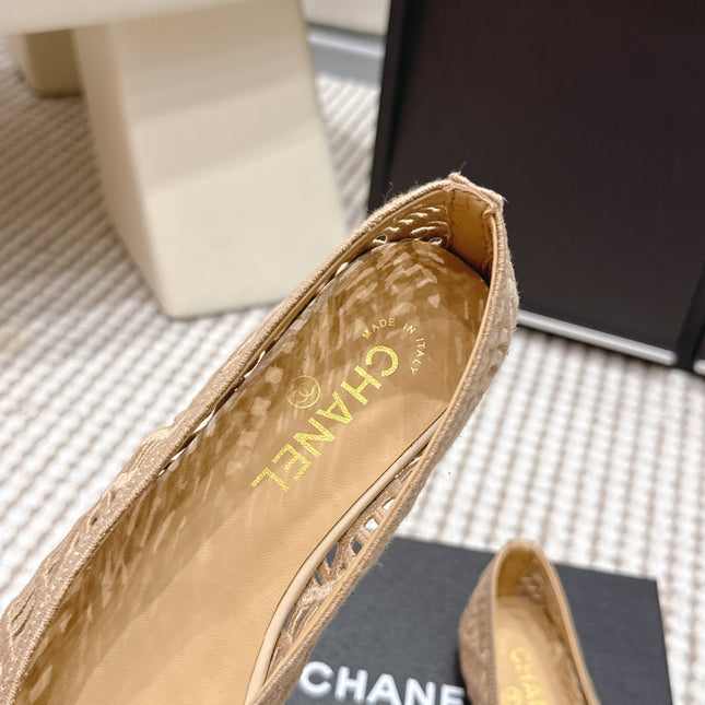 CHANEL 26S BALLET FLATS IN BEIGE MESH AND FABRIC