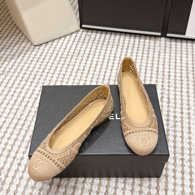CHANEL 26S BALLET FLATS IN BEIGE MESH AND FABRIC