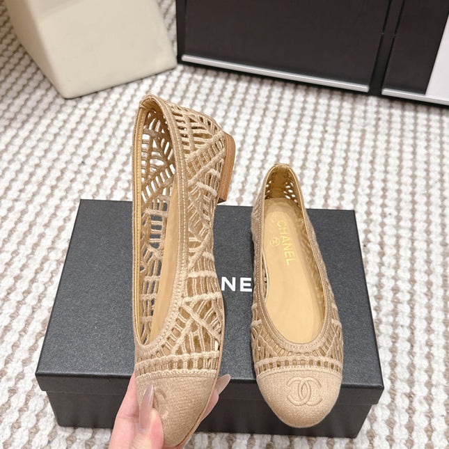 CHANEL 26S BALLET FLATS IN BEIGE MESH AND FABRIC