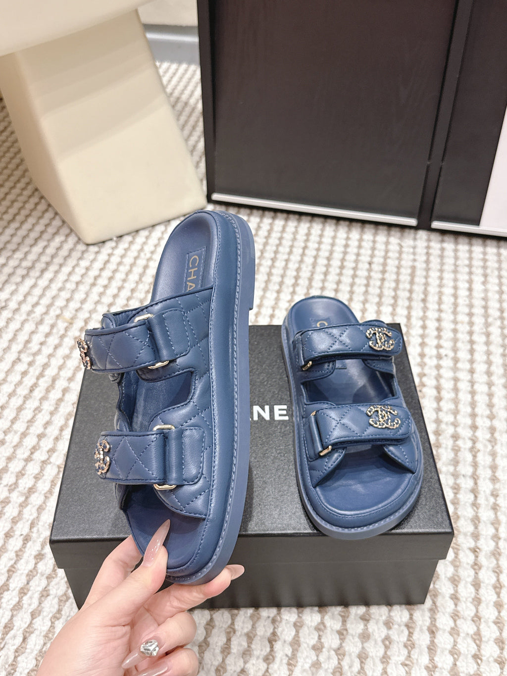 CHANEL 26S SANDALS IN SLATE BLUE CALFSKIN