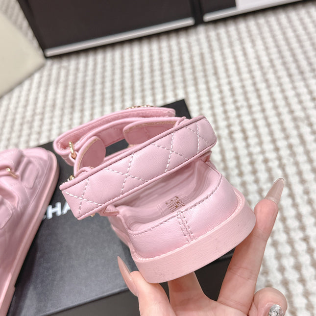 CHANEL 26S QUILTED DAD SANDALS IN LIGHT PINK CALFSKIN