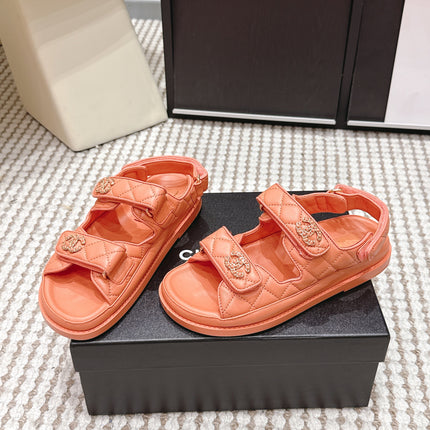CHANEL 26S QUILTED DAD SANDALS IN ORANGE CALFSKIN