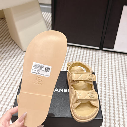CHANEL 26S QUILTED DAD SANDALS IN LIGHT SAND BEIGE CALFSKIN