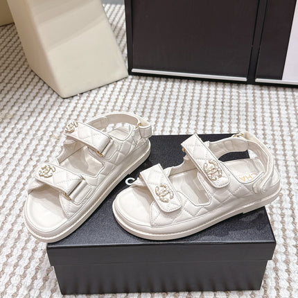CHANEL 26S QUILTED DAD SANDALS IN CREAM WHITE CALFSKIN