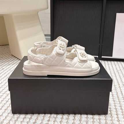 CHANEL 26S QUILTED DAD SANDALS IN CREAM WHITE CALFSKIN