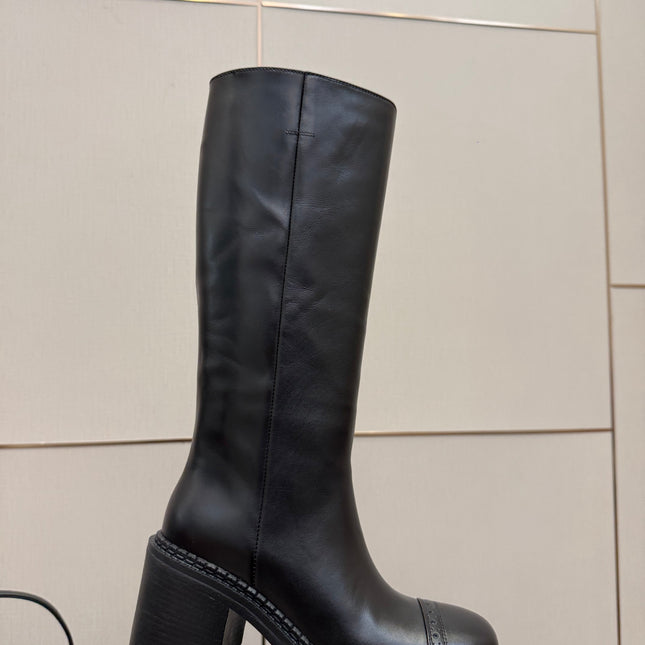 MIUMIU 25S KNEE-HIGH BOOTS IN BLACK CALFSKIN