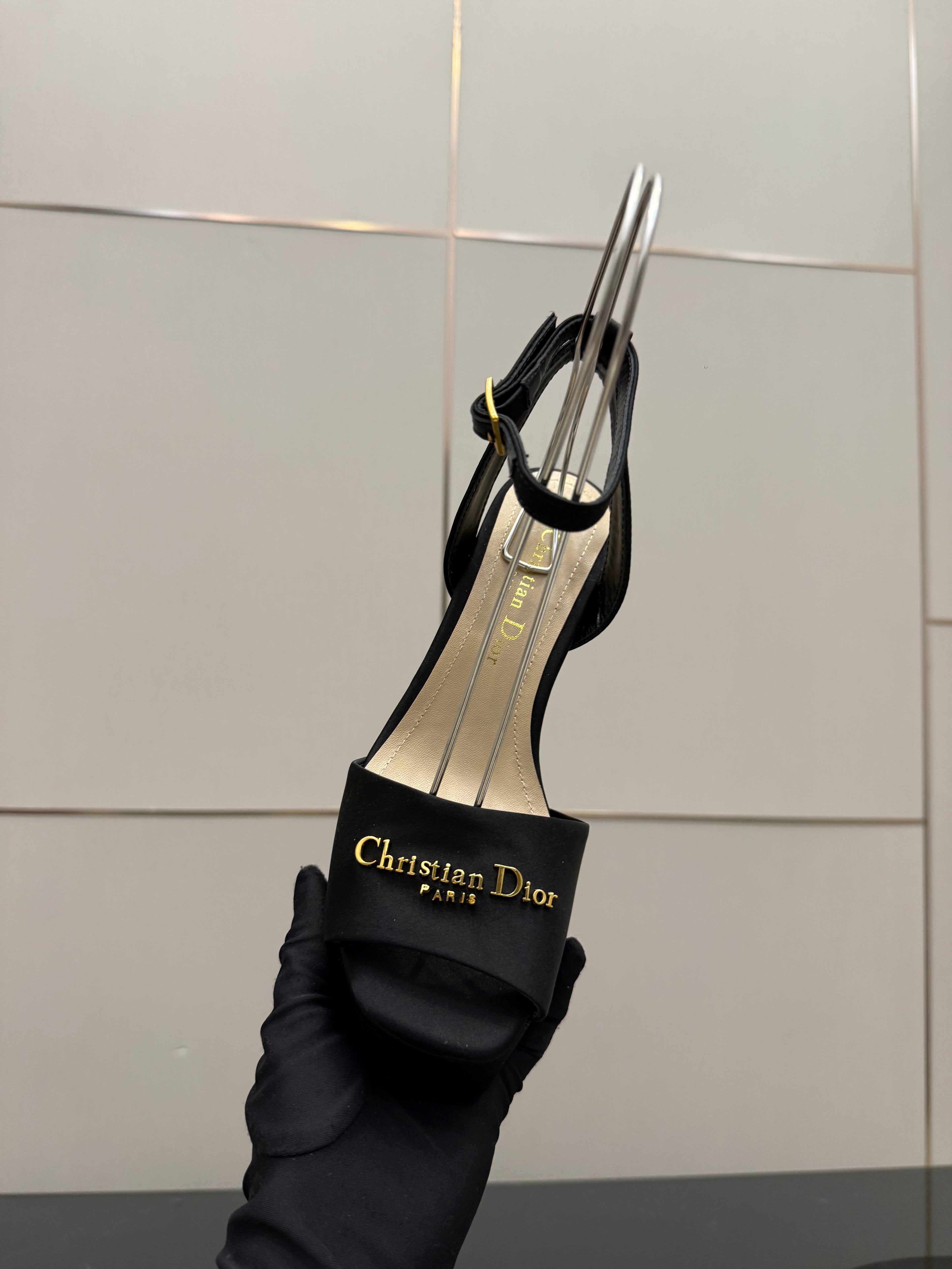 DIOR 26S HIGH HEEL SANDALS 120 MM IN BLACK SATIN