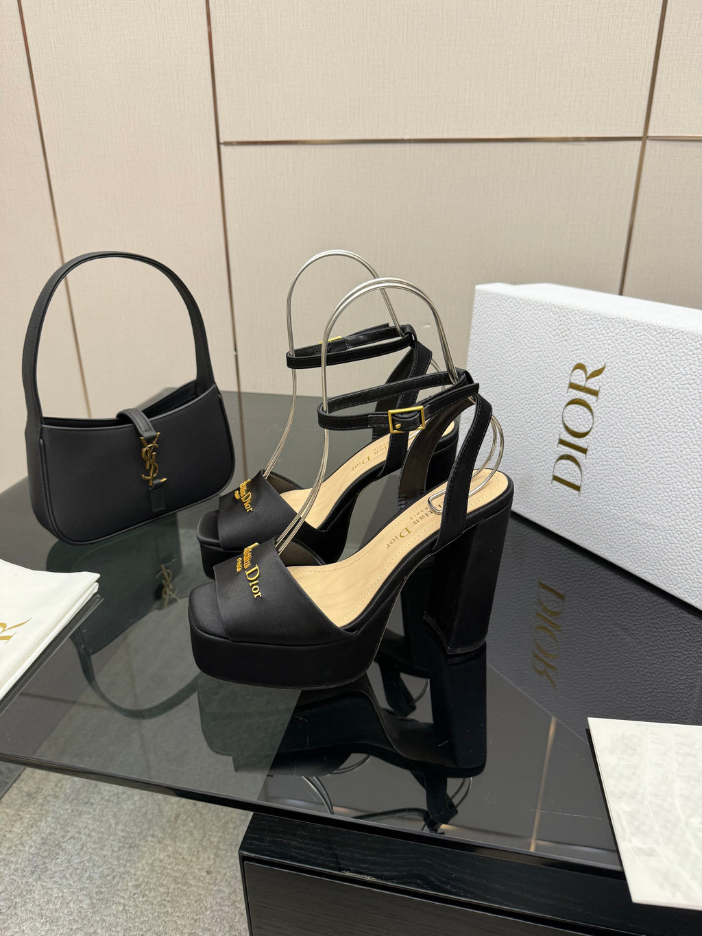 DIOR 26S HIGH HEEL SANDALS 120 MM IN BLACK SATIN