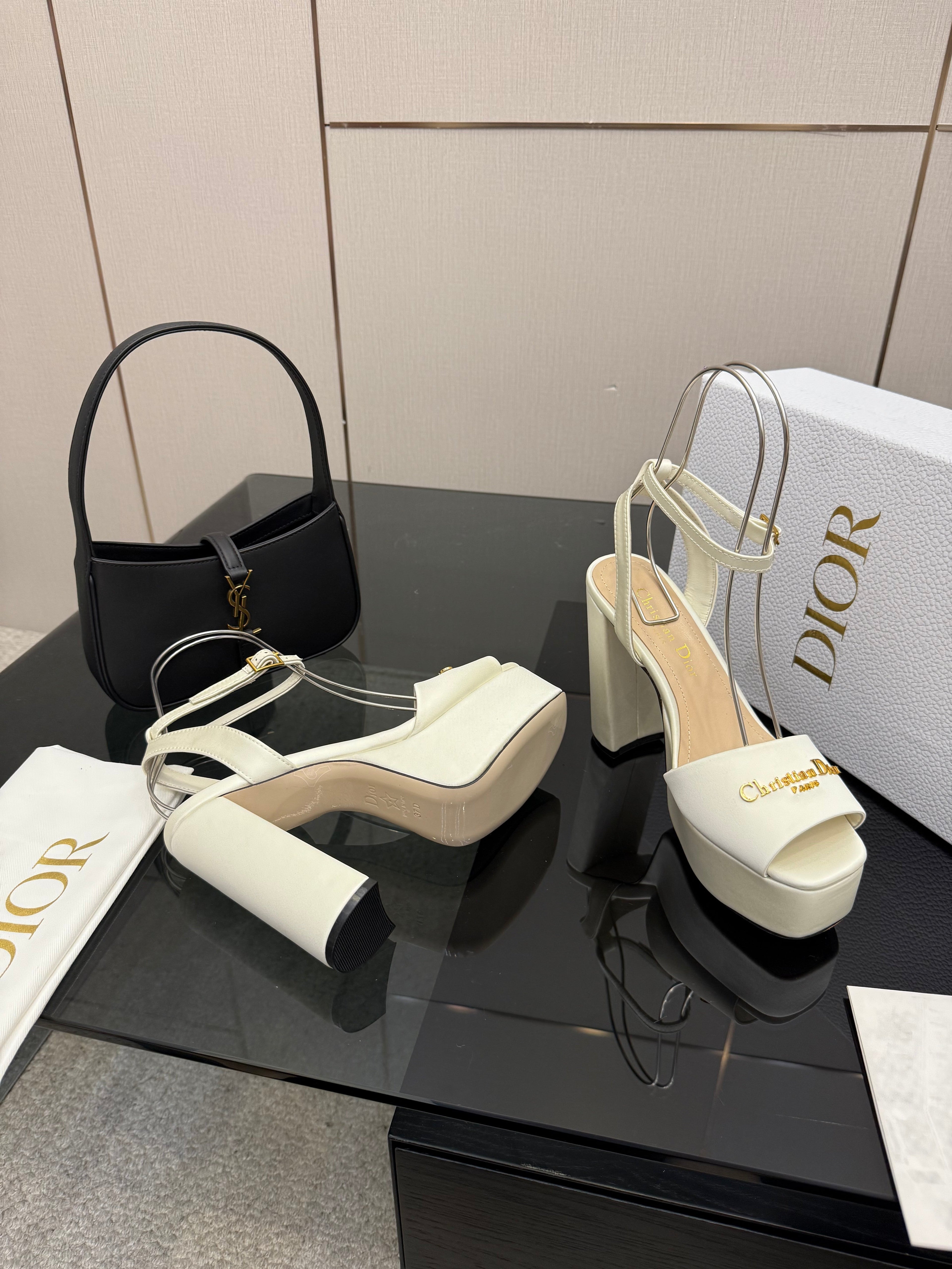 DIOR 26S HIGH HEEL SANDALS 120 MM IN WHITE SATIN