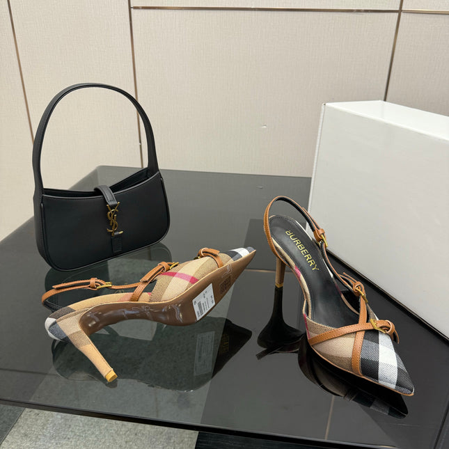 BURBERRY 26S SLINGBACK HEELS 85 MM IN STRIPED COLOR COORDINATION FABRIC STYLE 11