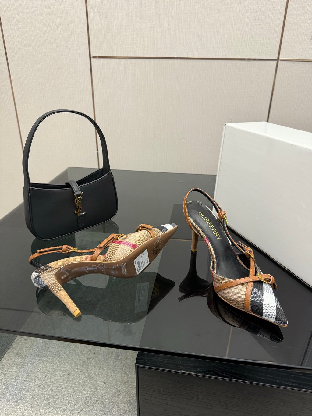 BURBERRY 26S SLINGBACK HEELS 85 MM IN STRIPED COLOR COORDINATION FABRIC STYLE 11