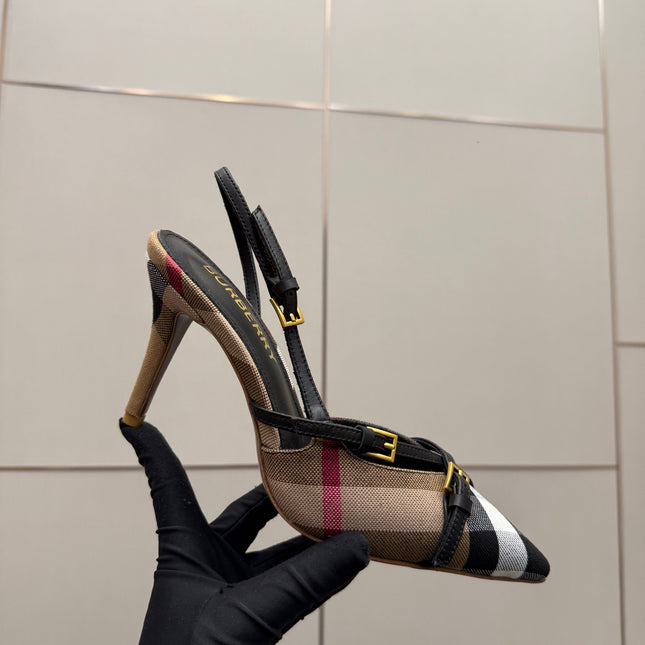 BURBERRY 26S SLINGBACK HEELS 85 MM IN STRIPED COLOR COORDINATION FABRIC STYLE 10