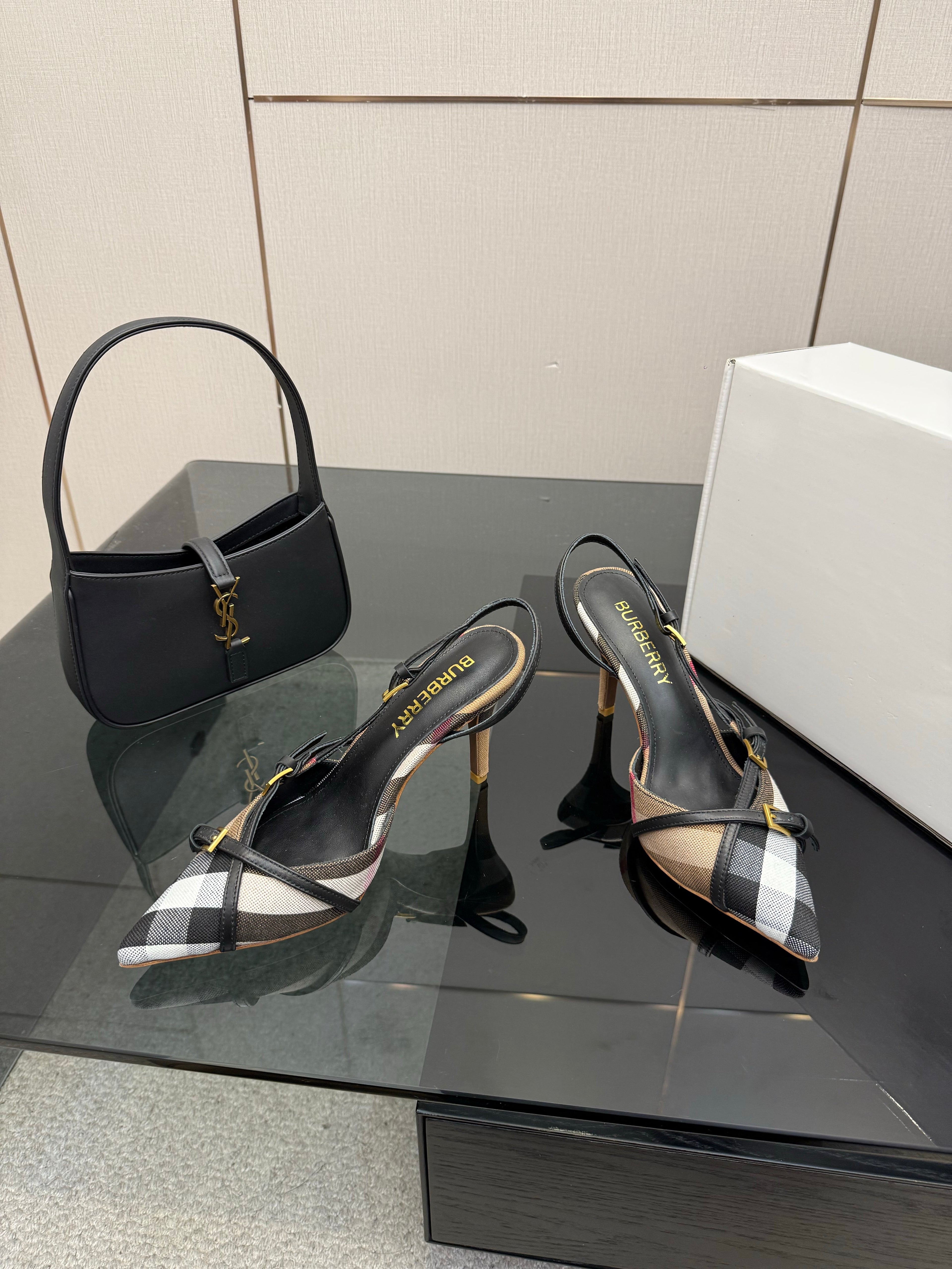 BURBERRY 26S SLINGBACK HEELS 85 MM IN STRIPED COLOR COORDINATION FABRIC STYLE 10