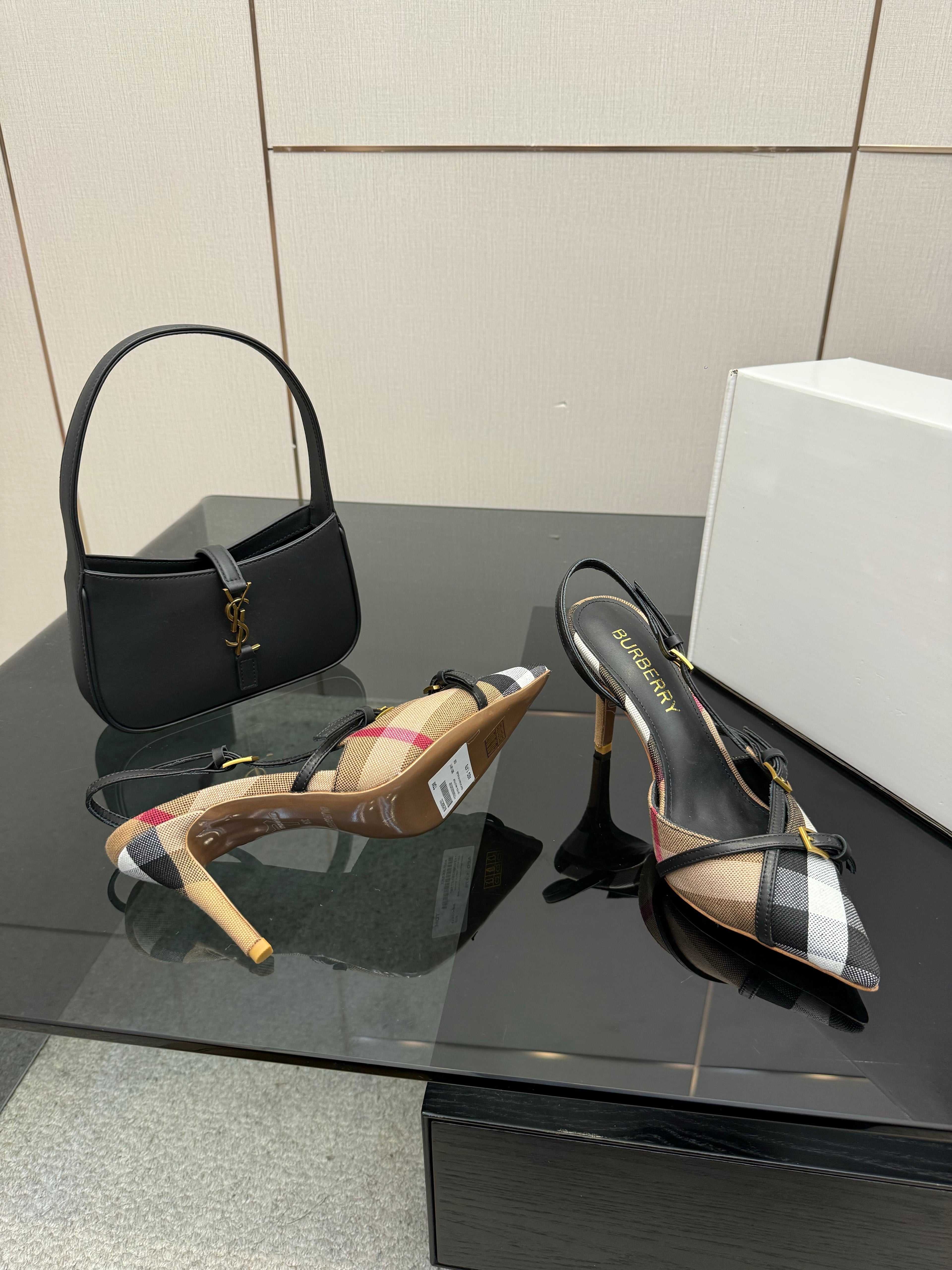 BURBERRY 26S SLINGBACK HEELS 85 MM IN STRIPED COLOR COORDINATION FABRIC STYLE 10