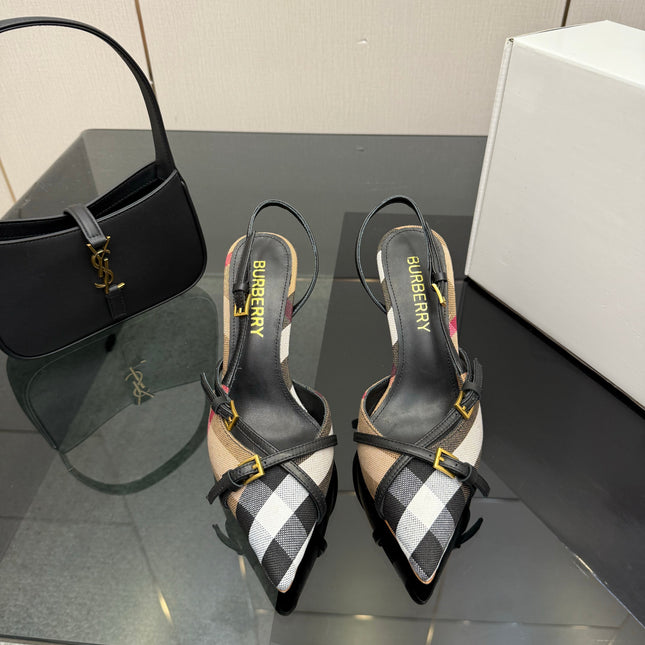 BURBERRY 26S SLINGBACK HEELS 85 MM IN STRIPED COLOR COORDINATION FABRIC STYLE 10
