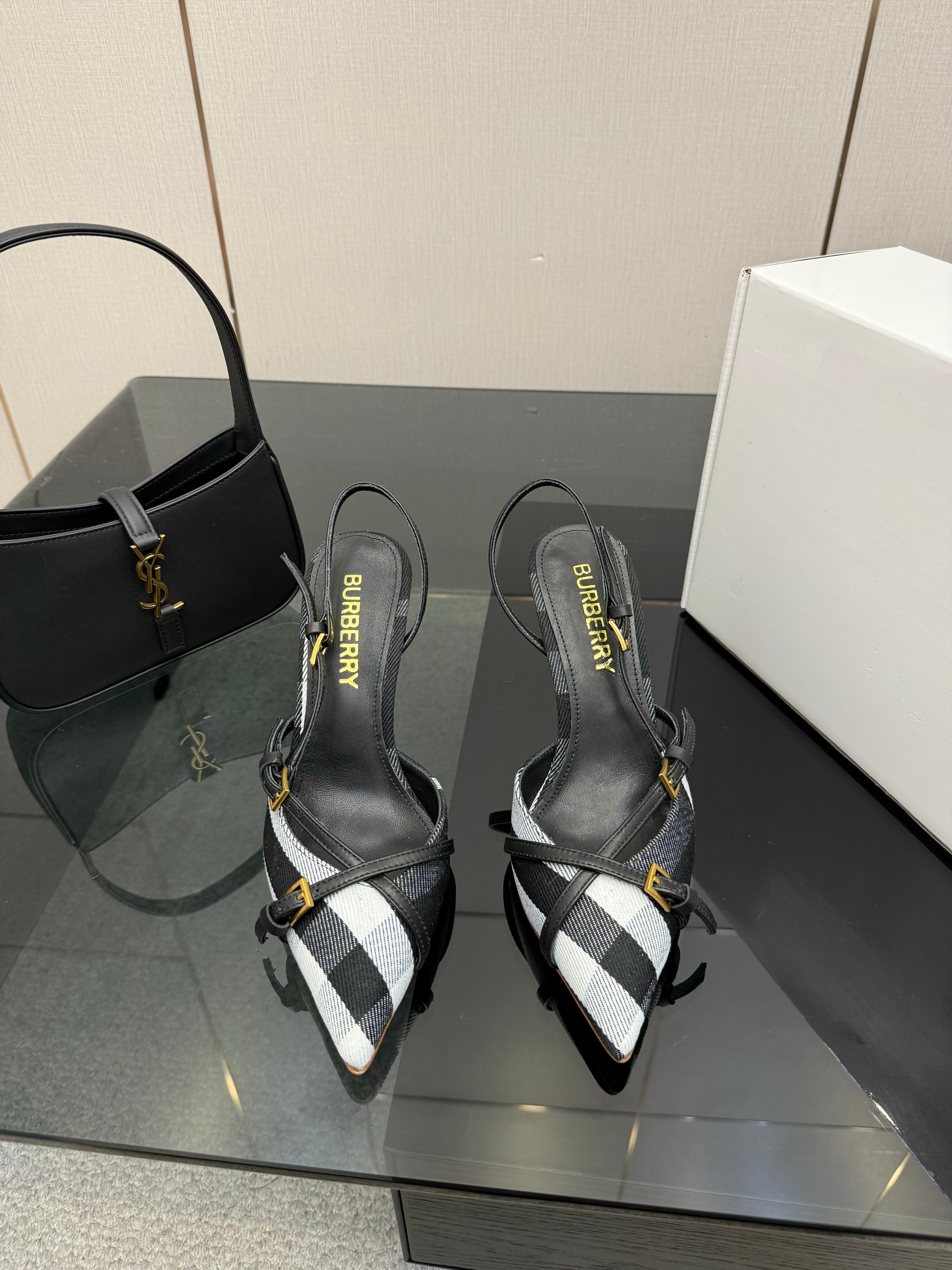 BURBERRY 26S SLINGBACK HEELS 85 MM IN STRIPED COLOR COORDINATION FABRIC STYLE 9