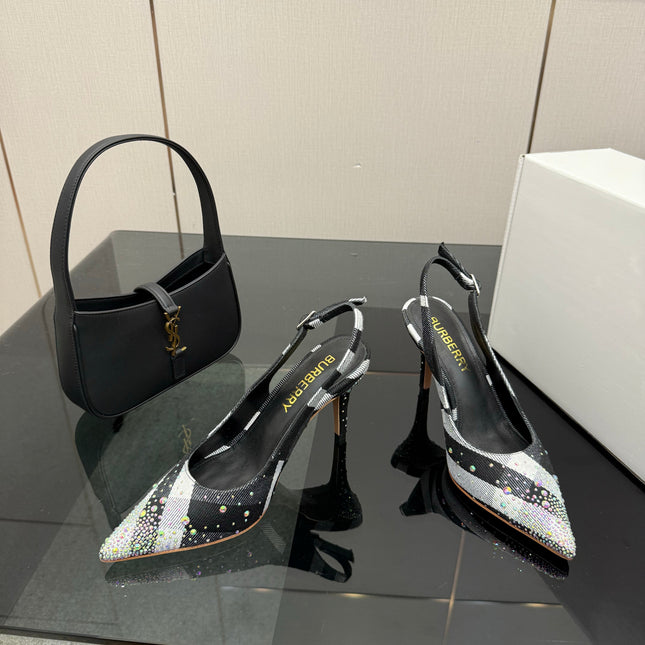 BURBERRY 26S SLINGBACK HEELS 85 MM IN STRIPED COLOR COORDINATION FABRIC STYLE 4