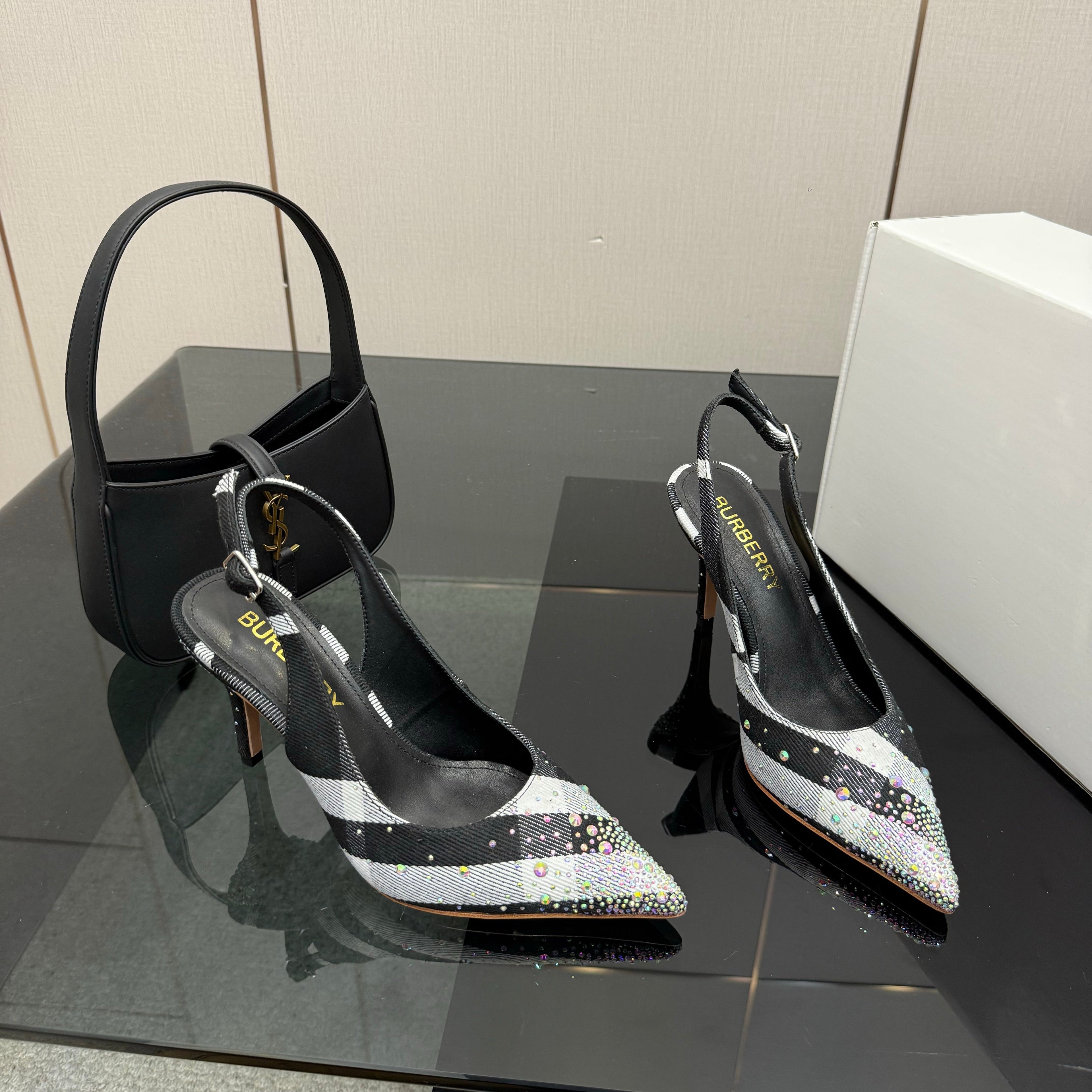 BURBERRY 26S SLINGBACK HEELS 85 MM IN STRIPED COLOR COORDINATION FABRIC STYLE 4