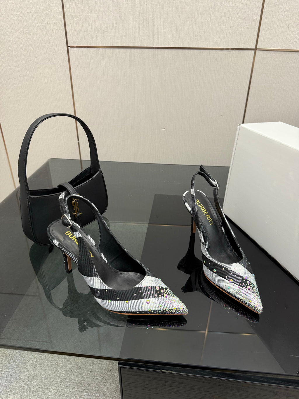 BURBERRY 26S SLINGBACK HEELS 85 MM IN STRIPED COLOR COORDINATION FABRIC STYLE 4