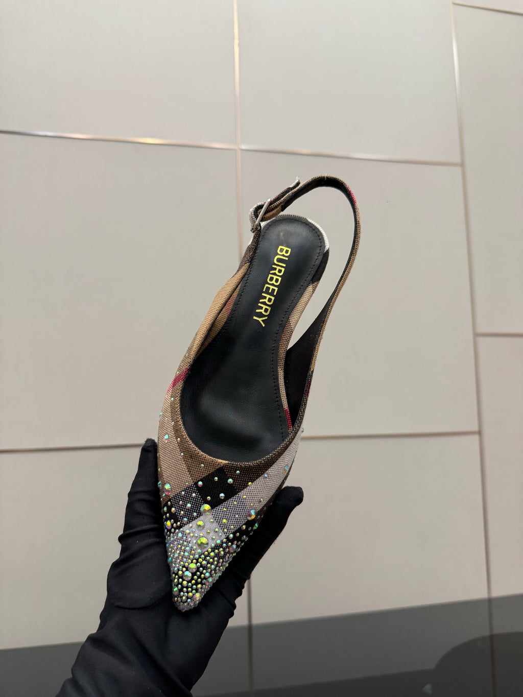 BURBERRY 26S SLINGBACK IN STRIPED COLOR COORDINATION FABRIC