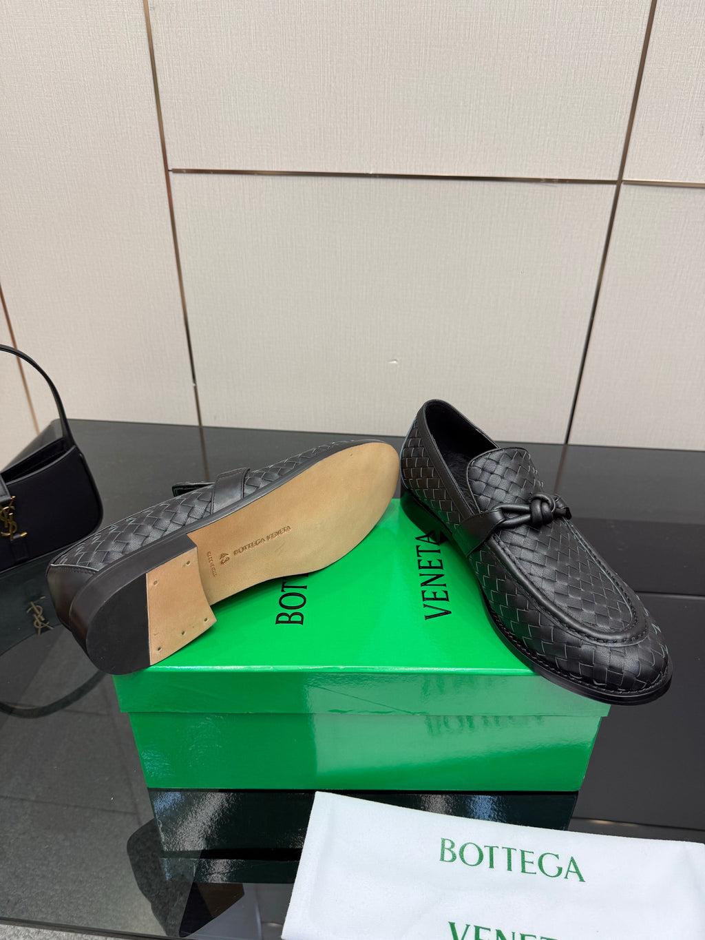 BOTTEGA VENETA 26S LOAFERS IN BLACK TECHNICAL WOVEN CALFSKIN