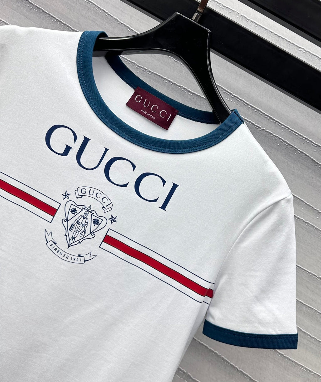 GG White Blue Cotton Jersey T-shirt With Print
