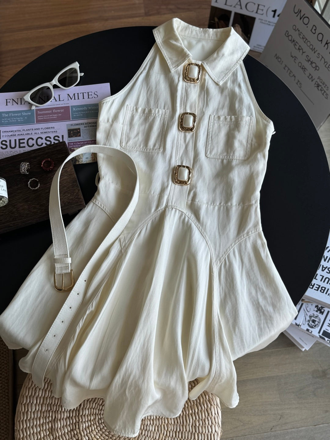 POLO COLLAR PINAFRORE DRESS 25S IN LINEN 267128