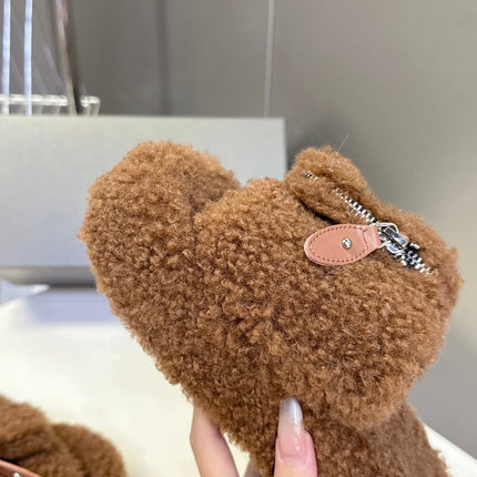 BALENCIAGA 25S SLIPPERS IN BROWN  FAUX SHEARLING